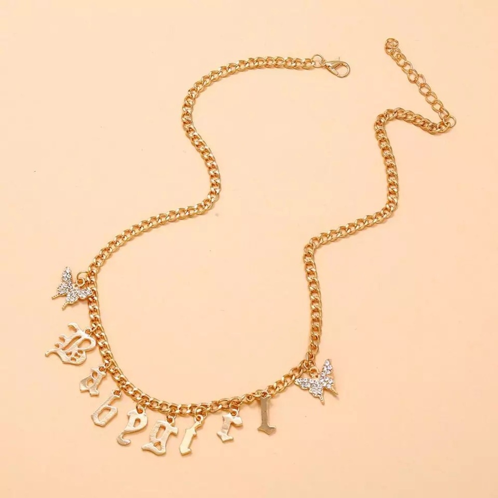 Rhinestone Butterfly Pendant ‘BabyGirl’ Ne…